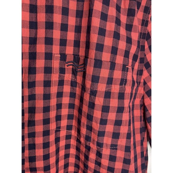 Perry Ellis Mens Large Plaid‎ Button Down T-Shirt Pink/Red/Black - Picture 2 of 6